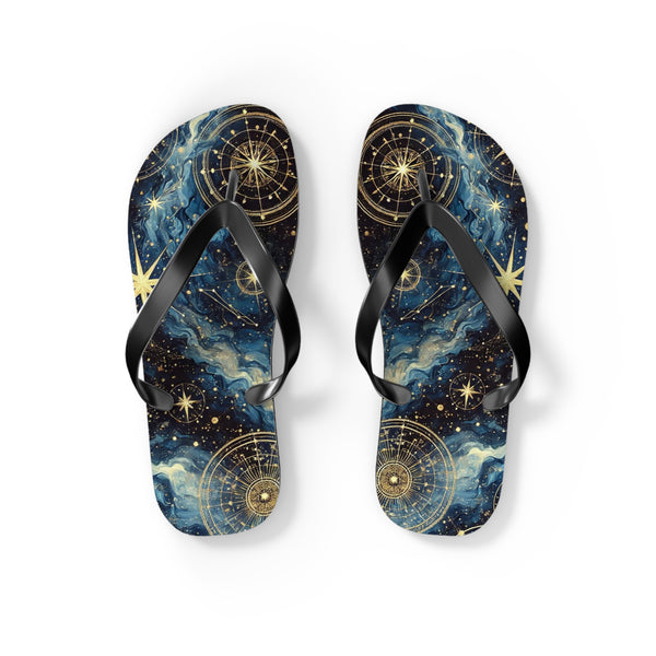 Constellation Dreams: Celestial Comfort Flip-Flops S / Black sole Printify Shoes - Tracy McCrackin Photography