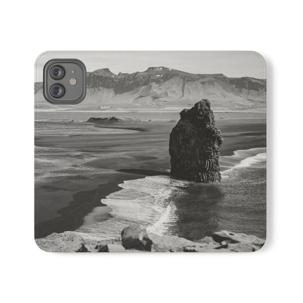 Iceland’s Black Sands in Monochrome Majesty- Flip Cases iPhone 12 Printify Phone Case - Tracy McCrackin Photography