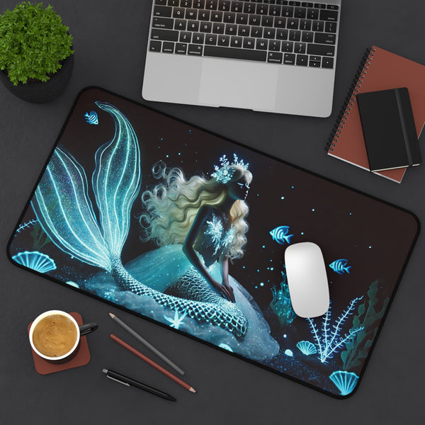 Neon Tides: Futuristic Cyber Mermaid Computer Pad 12" × 18" Printify Home Decor - Tracy McCrackin Photography