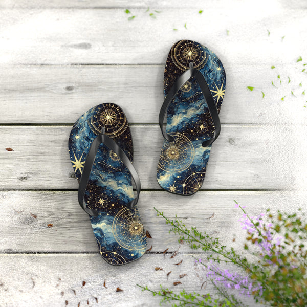 Constellation Dreams: Celestial Comfort Flip-Flops S / Black sole Printify Shoes - Tracy McCrackin Photography