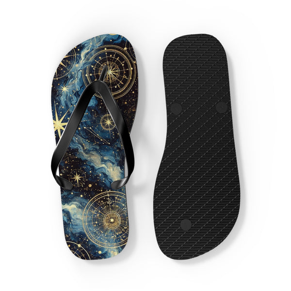 Constellation Dreams: Celestial Comfort Flip-Flops S / Black sole Printify Shoes - Tracy McCrackin Photography