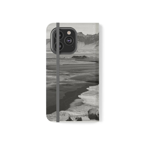 Iceland’s Black Sands in Monochrome Majesty- Flip Cases Printify Phone Case - Tracy McCrackin Photography