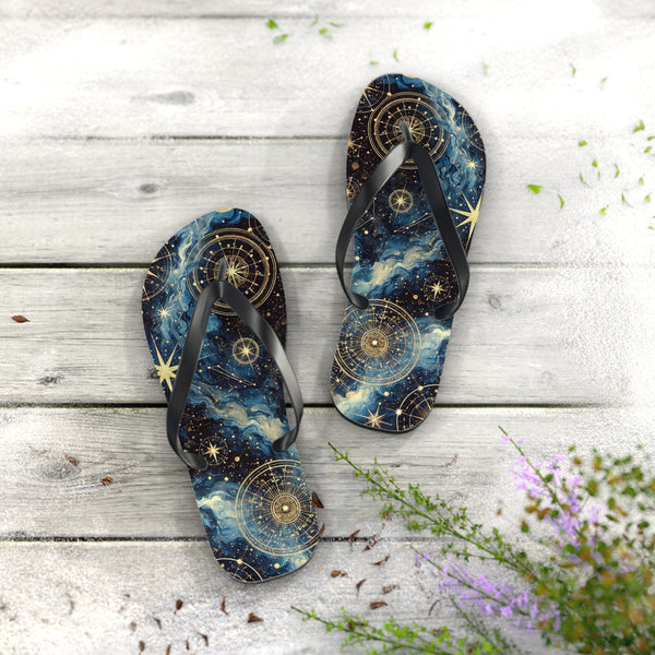 Constellation Dreams: Celestial Comfort Flip-Flops S / Black sole Printify Shoes - Tracy McCrackin Photography