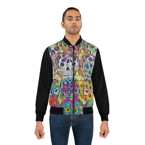 Day of the Dead Skull Bomber Jacket (Black/Full Print) Printify All Over Prints - Tracy McCrackin Photography