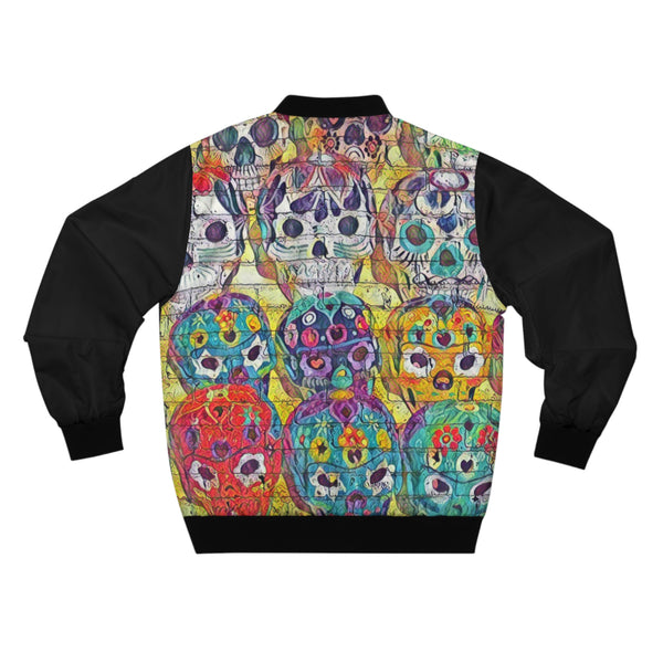 Day of the Dead Skull Bomber Jacket (Black/Full Print) Printify All Over Prints - Tracy McCrackin Photography