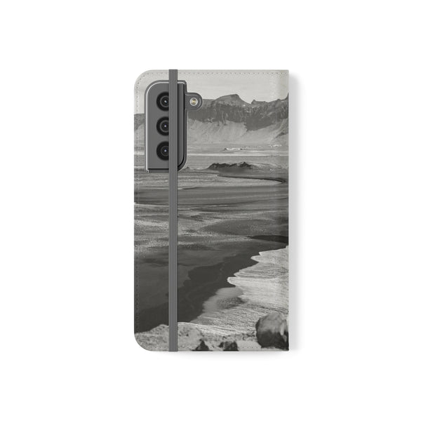 Iceland’s Black Sands in Monochrome Majesty- Flip Cases Printify Phone Case - Tracy McCrackin Photography
