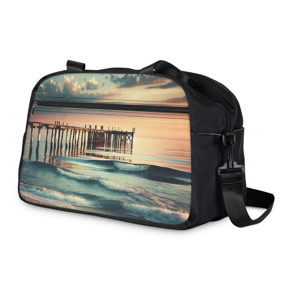 Fitness Handbag - Ocean Waves Sunset Beach Pier 12.4" x 13.3" / Black Printify Bags - Tracy McCrackin Photography