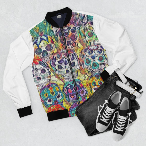 Day of the Day Skull Bomber Jacket (White) Printify All Over Prints - Tracy McCrackin Photography