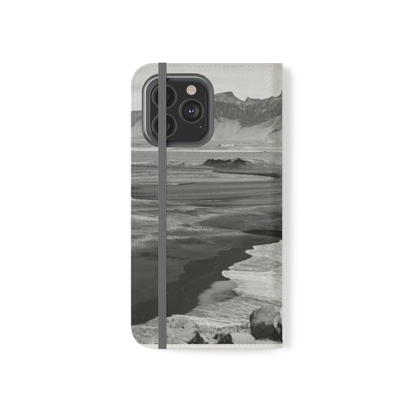Iceland’s Black Sands in Monochrome Majesty- Flip Cases Printify Phone Case - Tracy McCrackin Photography