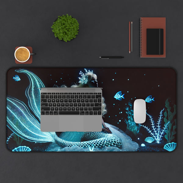 Neon Tides: Futuristic Cyber Mermaid Computer Pad 12" × 18" Printify Home Decor - Tracy McCrackin Photography