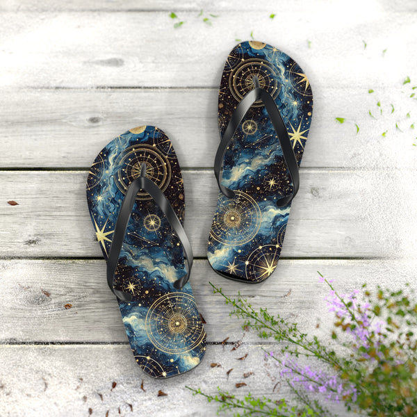Constellation Dreams: Celestial Comfort Flip-Flops S / Black sole Printify Shoes - Tracy McCrackin Photography