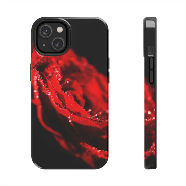 "Velvet Rose: Red Petals with Dew on a Dark Canvas - Tough Phone Cases iPhone 14 Printify Phone Case - Tracy McCrackin Photography