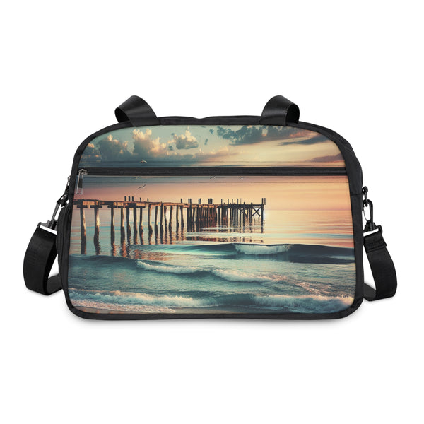Fitness Handbag - Ocean Waves Sunset Beach Pier 12.4" x 13.3" / Black Printify Bags - Tracy McCrackin Photography
