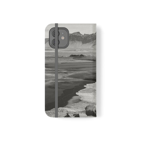 Iceland’s Black Sands in Monochrome Majesty- Flip Cases Printify Phone Case - Tracy McCrackin Photography