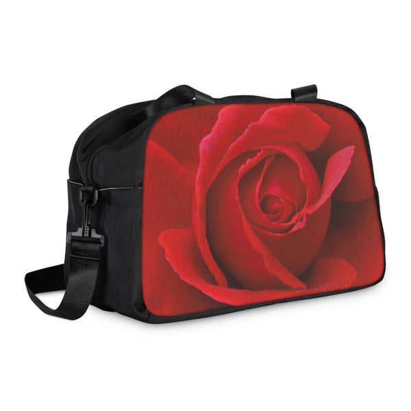 Vibrant Red Rose Fitness Handbag 12.4" x 13.3" / Black Printify Bags - Tracy McCrackin Photography