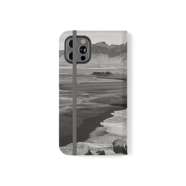 Iceland’s Black Sands in Monochrome Majesty- Flip Cases Printify Phone Case - Tracy McCrackin Photography