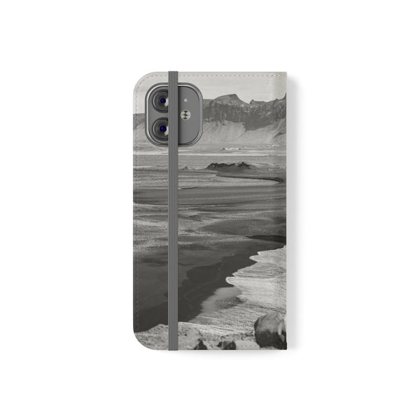 Iceland’s Black Sands in Monochrome Majesty- Flip Cases Printify Phone Case - Tracy McCrackin Photography