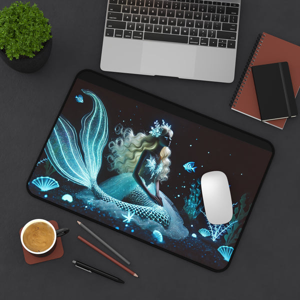 Neon Tides: Futuristic Cyber Mermaid Computer Pad 12" × 18" Printify Home Decor - Tracy McCrackin Photography