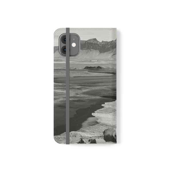 Iceland’s Black Sands in Monochrome Majesty- Flip Cases Printify Phone Case - Tracy McCrackin Photography