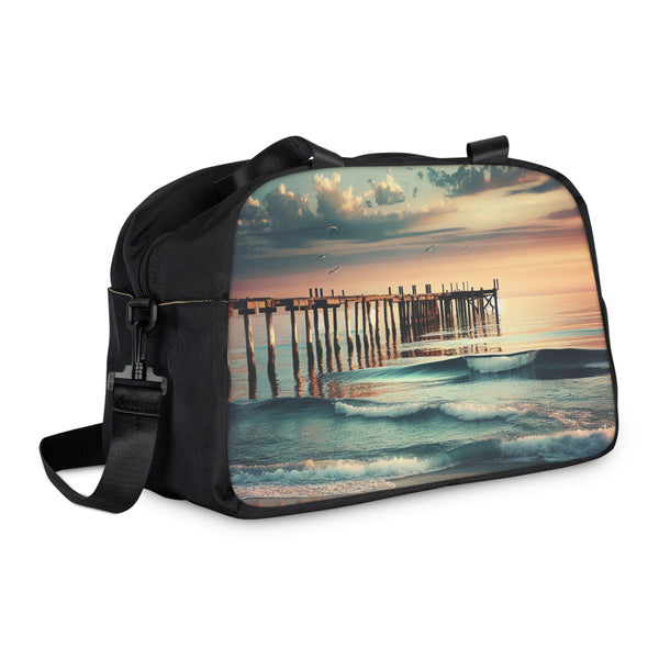 Fitness Handbag - Ocean Waves Sunset Beach Pier 12.4" x 13.3" / Black Printify Bags - Tracy McCrackin Photography