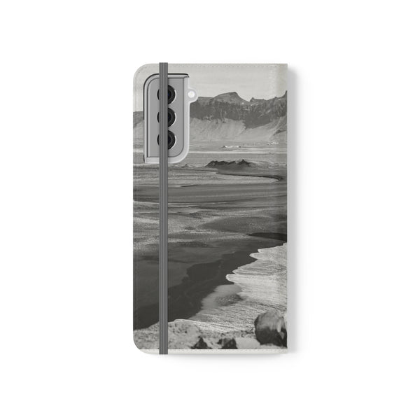 Iceland’s Black Sands in Monochrome Majesty- Flip Cases Printify Phone Case - Tracy McCrackin Photography