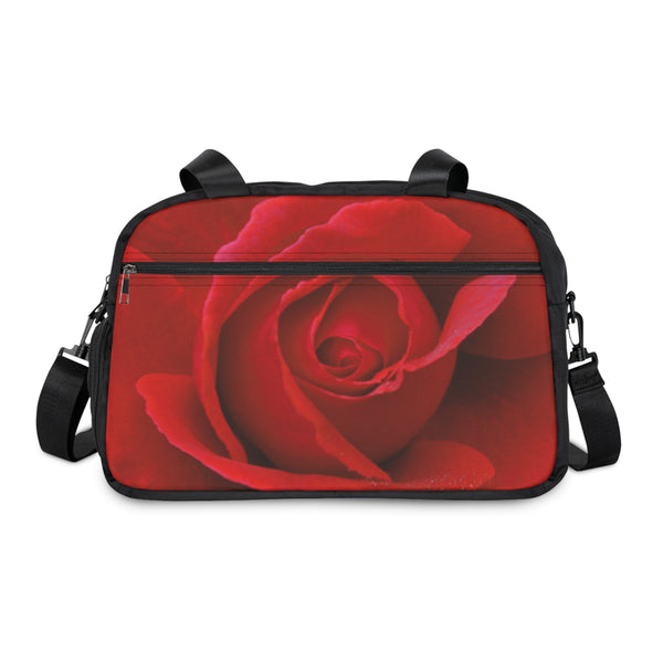 Vibrant Red Rose Fitness Handbag 12.4" x 13.3" / Black Printify Bags - Tracy McCrackin Photography