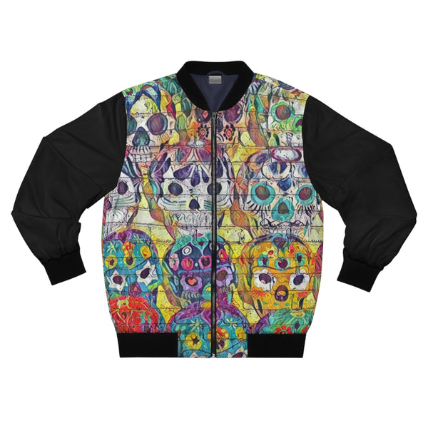 Day of the Dead Skull Bomber Jacket (Black/Full Print) Printify All Over Prints - Tracy McCrackin Photography