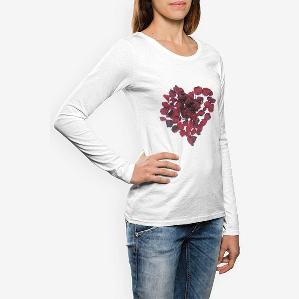 Women's Red Rose Heart Long sleeve T-shirt White / XS Printy6 Women's Long Sleeve Shirts - Tracy McCrackin Photography