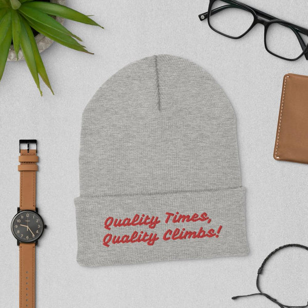 Quality Times, Quality Climbs Cuffed Beanie Giclee / White Tracy McCrackin Photography - Tracy McCrackin Photography