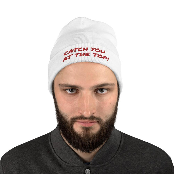 Catch You at the Top Humorous Embroidered Beanie Giclee / White Tracy McCrackin Photography - Tracy McCrackin Photography