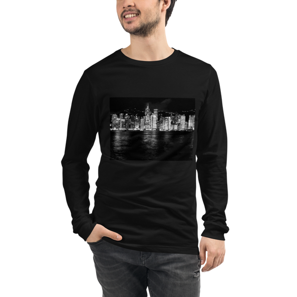 Hong Kong City Skyline Long Sleeve Tee Giclee / White / XS Printful Clothing - Tracy McCrackin Photography