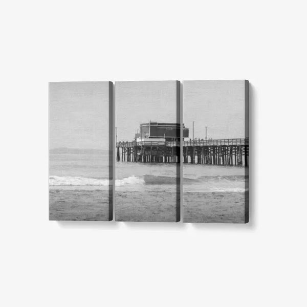 B&W Newport Pier - 3 Piece Canvas Wall Art - Framed Ready to Hang 3x8"x18" 3 x 8 x 18 / Canvas Only(rolled) Printy6 Wall art - Tracy McCrackin Photography