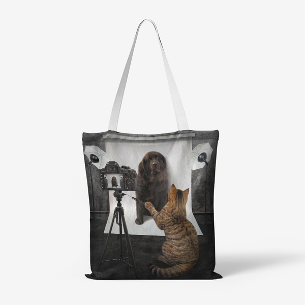 Photography Humor Cat/Dog Canvas Tote Bags White / 13'' x 15'' Printy6 Bags - Tracy McCrackin Photography