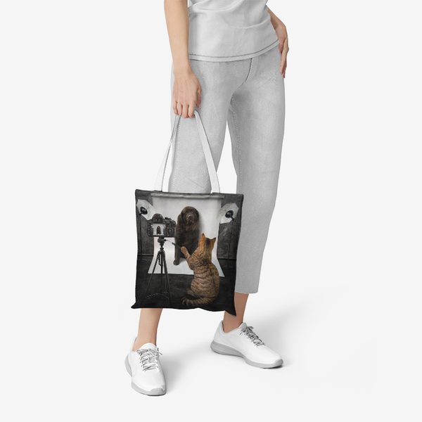 Photography Humor Cat/Dog Canvas Tote Bags White / 13'' x 15'' Printy6 Bags - Tracy McCrackin Photography
