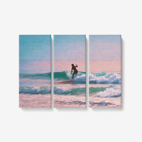Sunset Surfing - 3 Piece Canvas Wall Art for Living Room - Framed Ready to Hang 3x8"x18" 3 x 8 x 18 / Canvas Only(rolled) Printy6 Wall art - Tracy McCrackin Photography