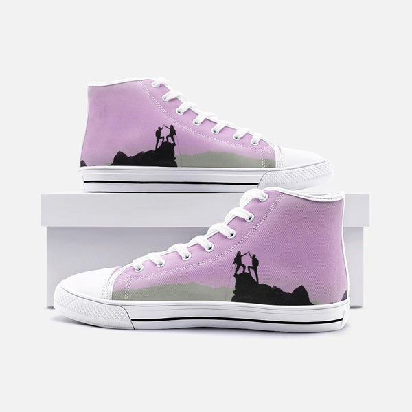 Sick SendsUnisex High Top Canvas Shoes (Pink/Grey) White / 5 Women Printy6 Shoes - Tracy McCrackin Photography