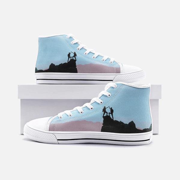 Sick Sends Unisex High Top Canvas Shoes (Blue/Grey) White / 5 Women Printy6 Men's Shoes - Tracy McCrackin Photography