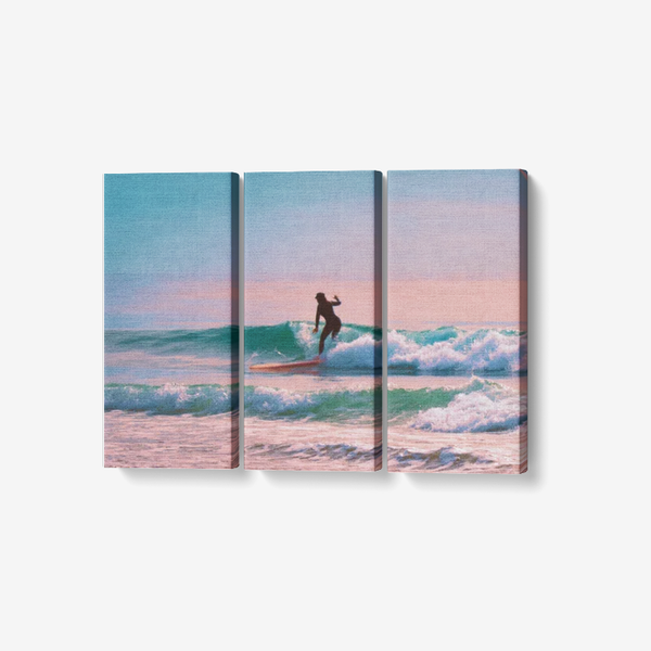 Sunset Surfing - 3 Piece Canvas Wall Art for Living Room - Framed Ready to Hang 3x8"x18" 3 x 8 x 18 / Canvas Only(rolled) Printy6 Wall art - Tracy McCrackin Photography