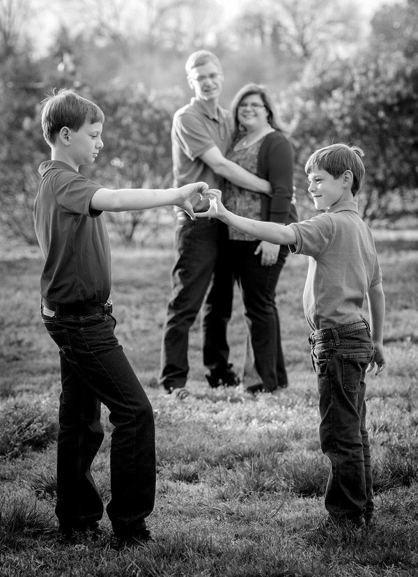 brotherly-love-with-heart-hands Giclee / B&W / 5 x 7 Tracy McCrackin Photography - Tracy McCrackin Photography