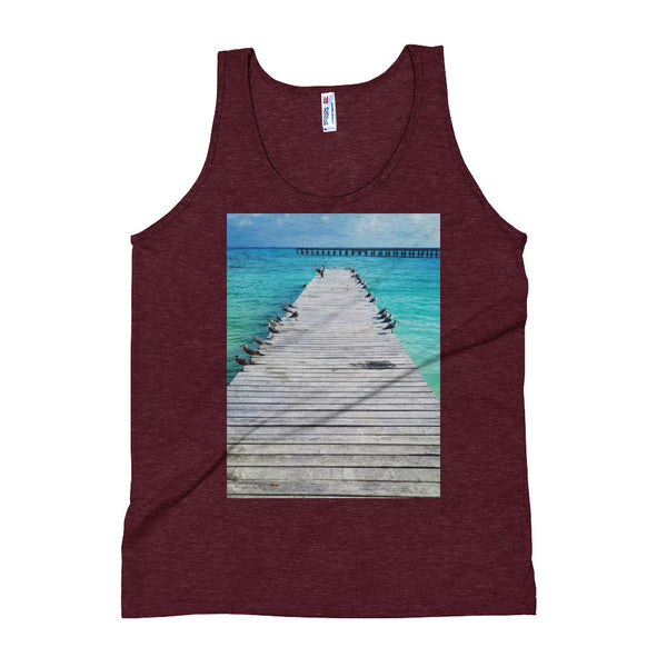 Beach Pier Unisex Tank Top Giclee / Tri-Cranberry / XS Tracy McCrackin Photography - Tracy McCrackin Photography