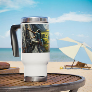 "Climbing the Pinnacle: - Stainless Steel Travel Mug with Handle, 14oz 14oz Printify Mug - Tracy McCrackin Photography