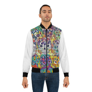 Day of the Day Skull Bomber Jacket (White) XS Printify All Over Prints - Tracy McCrackin Photography