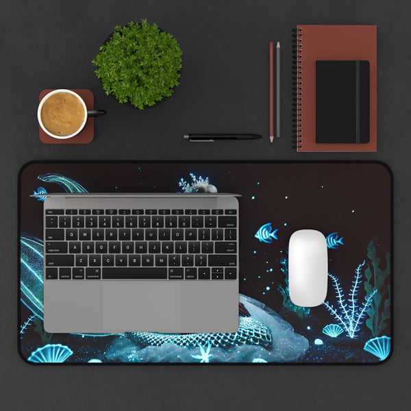 Neon Tides: Futuristic Cyber Mermaid Computer Pad 12" × 18" Printify Home Decor - Tracy McCrackin Photography