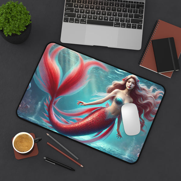 Crimson Siren: Enchanting Mermaid Desk Mat 12" × 18" Printify Home Decor - Tracy McCrackin Photography