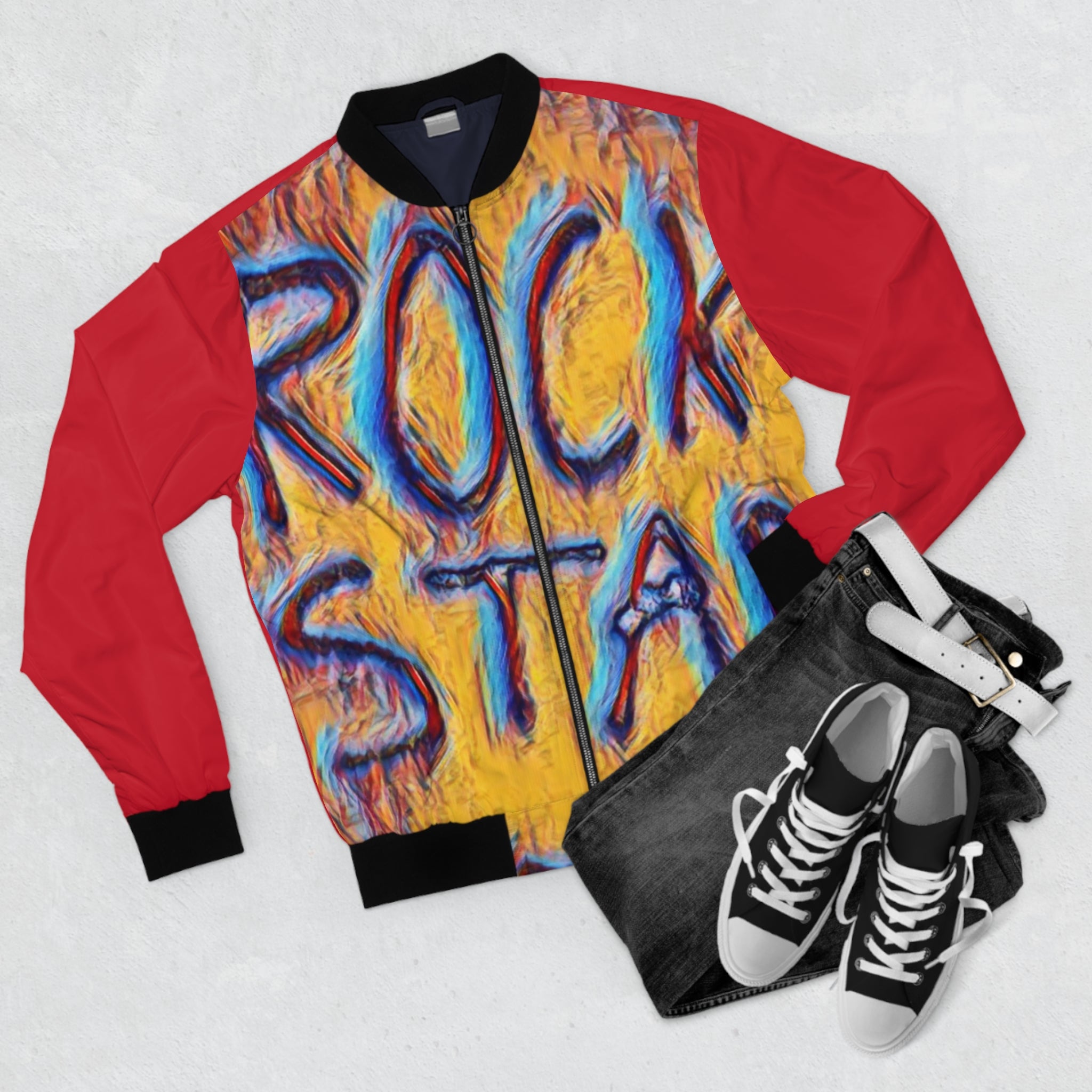 California Rock Star Graffiti Bomber Jacket (Red) XS Printify All Over Prints - Tracy McCrackin Photography