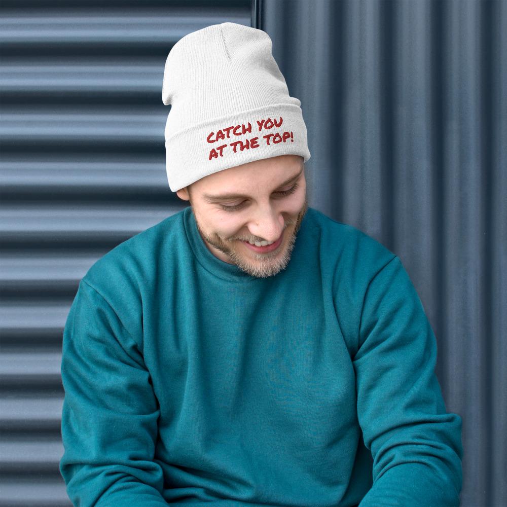 Catch You at the Top Humorous Embroidered Beanie Giclee / White Tracy McCrackin Photography - Tracy McCrackin Photography
