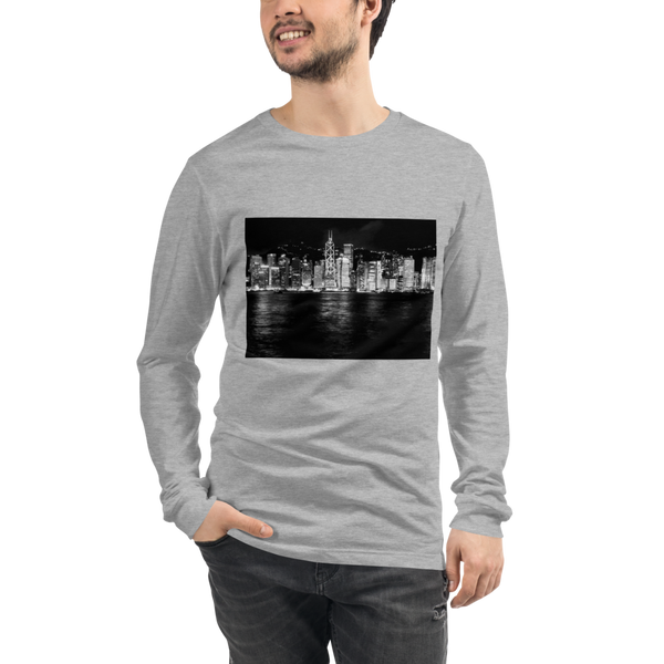Hong Kong City Skyline Long Sleeve Tee Giclee / White / XS Printful Clothing - Tracy McCrackin Photography