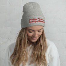 Load image into Gallery viewer, Quality Times, Quality Climbs Cuffed Beanie Giclee / White Tracy McCrackin Photography - Tracy McCrackin Photography
