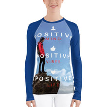 Load image into Gallery viewer, Positive Vibe Women&#39;s Rash Guard (Blue) XS Tracy McCrackin Photography Clothing - Tracy McCrackin Photography