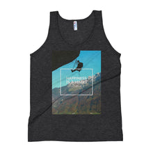 Load image into Gallery viewer, Happiness is a Habit Climbing Unisex Tank Top Giclee / Tri-Black / S Tracy McCrackin Photography - Tracy McCrackin Photography